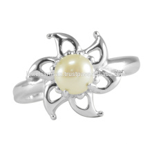 Diseño único de la flor de la plata esterlina 925 con el regalo de boda del anillo de la piedra preciosa de la perla y la joyería de moda